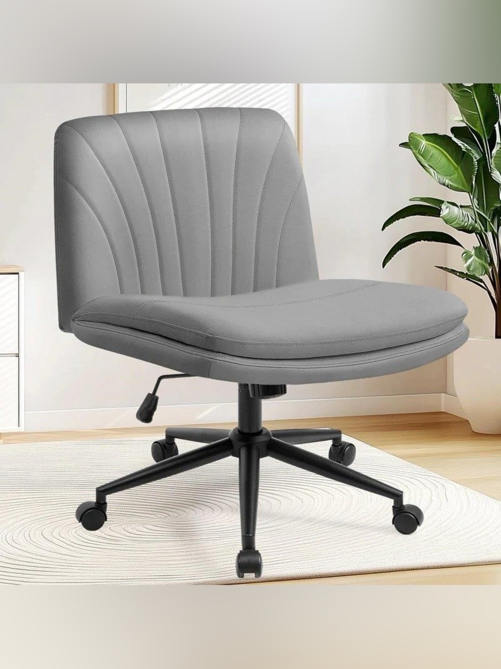 NEW-Modern 360-degree swivel 5 wheels & foot pads -PU Armless Office Chair